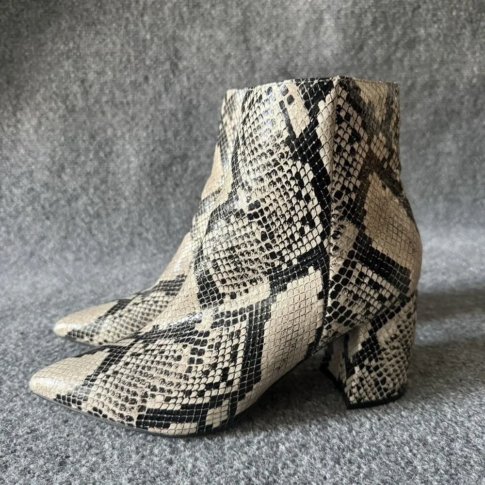 Marc Fisher Snakeskin Ankle Boots Pointed Toe Block Heel Boho Chic Booties 8.5 M